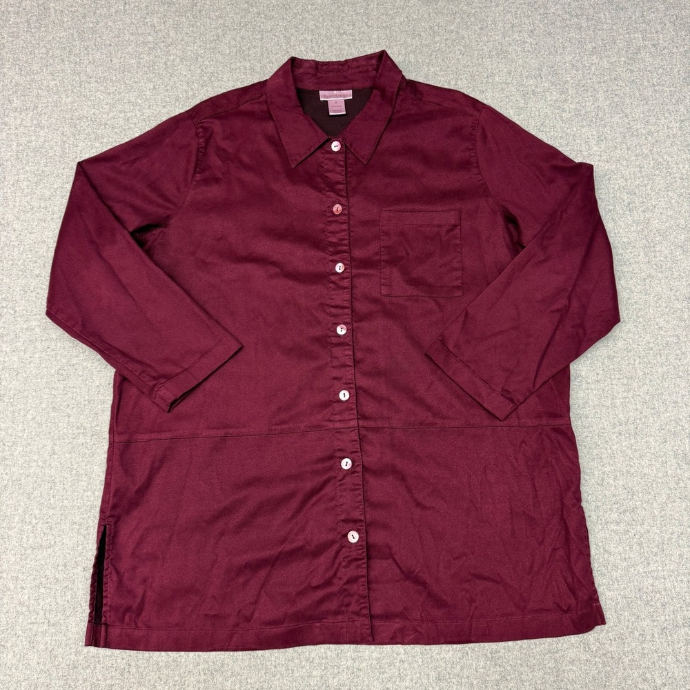 TravelSmith | Button Down Shirt | 2X | Burgundy | Long Sleeve Pocket Side Slits
